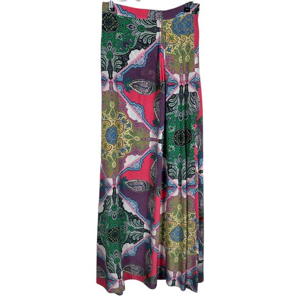 Yumi Kim‎ Silk Colorful Print Faux Wrap Midi Skirt - Small Printed Artsy Flowy - Picture 1 of 9